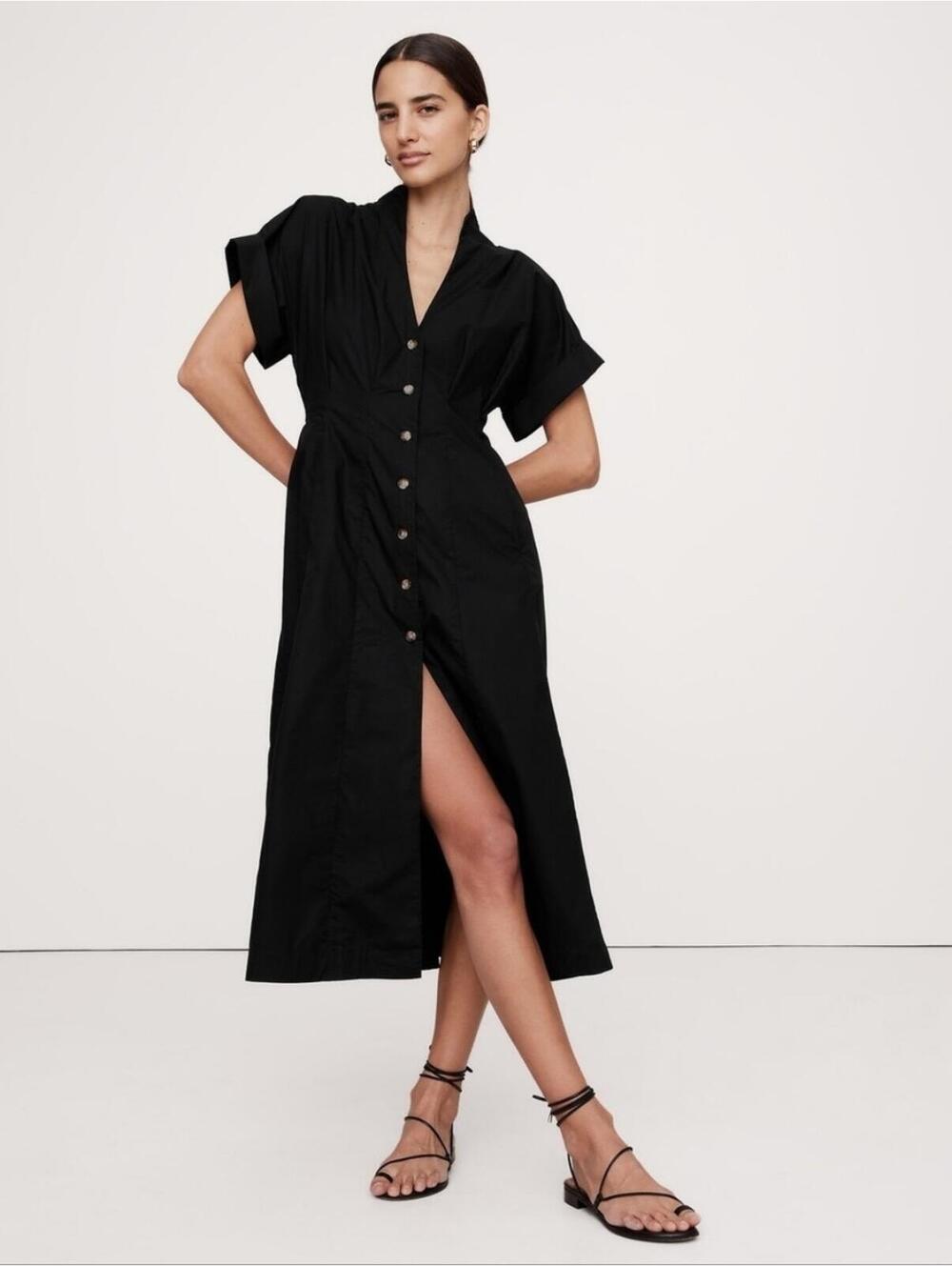 NWOT Banana Republic Cotton Poplin Shirt Dress Black NWT 12T 12 TALL button down